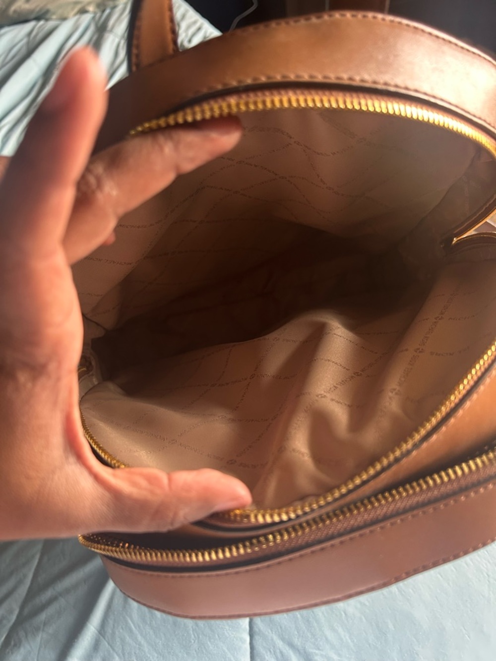 Michael Kors Brown MK Logo Backpack with Tan Trim - Picture 4 of 7